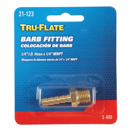 Tru-Flate Tru-Flate Brass Barb Hose Fitting 1/4 in. Male 1 pc 21123